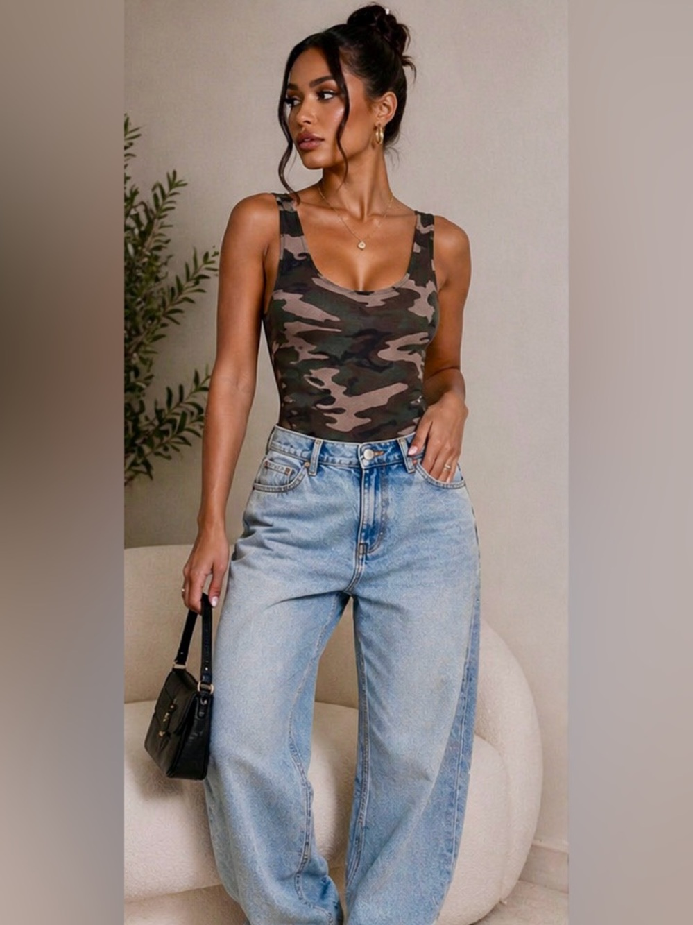 Women's Camo Scoop Neck Tank Top - Olive Camo